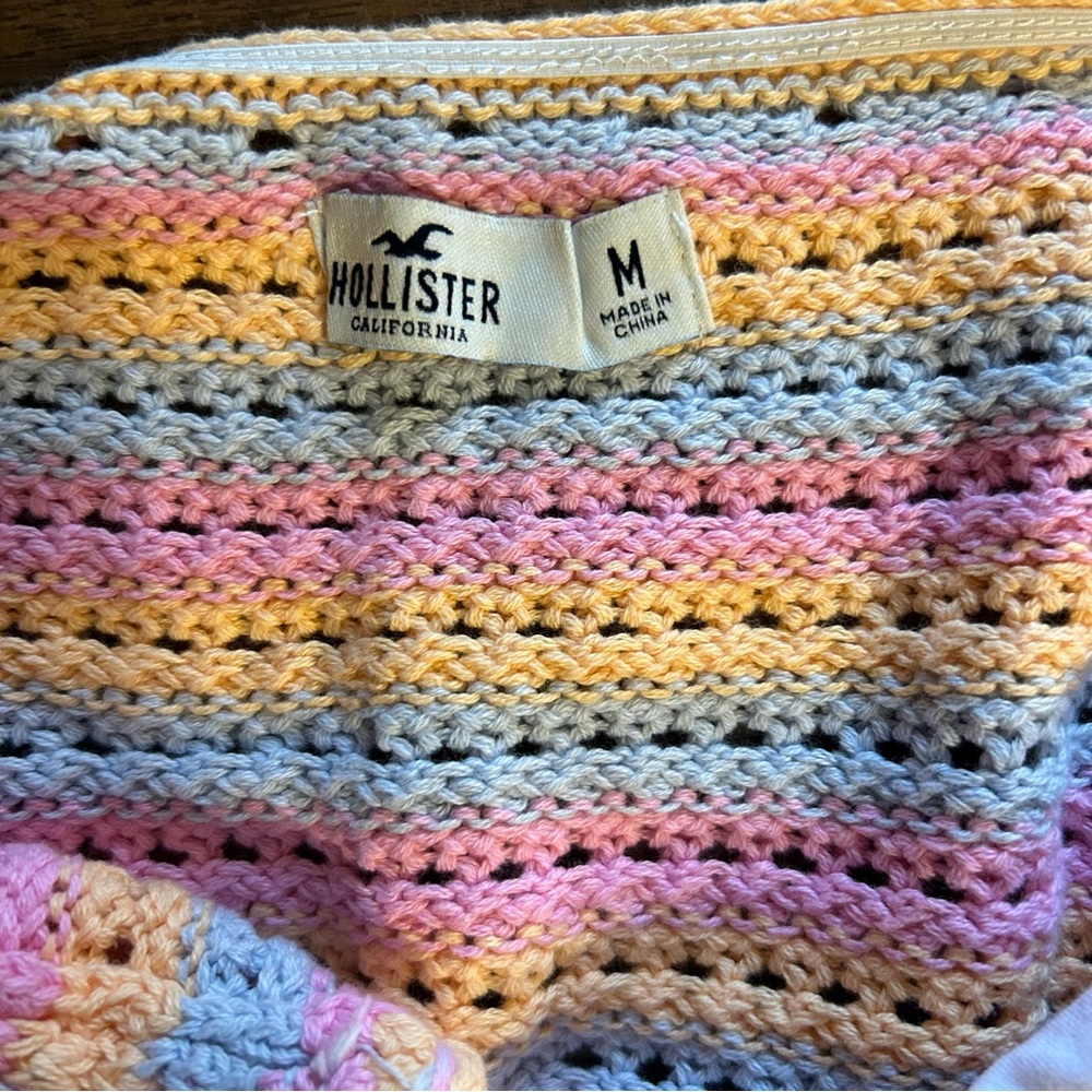 Hollister Crochet Halter Women Medium Top Festival Rainbow Knit Boho NWT - Picture 8 of 9